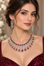Load image into Gallery viewer, Ruhi ruby Red In Ad Silver Necklace