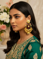 Load image into Gallery viewer, High quality Brass Gold plated Kashmiri Earrings with jhumki