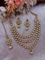 Load image into Gallery viewer, हंसानी थ्री लाइन कुंदन नेकलेस सेट