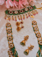 Load image into Gallery viewer, Rajwadi moissanite polki Mala and choker set with 2 pairs of jhumkas