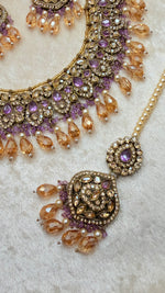 Load image into Gallery viewer, Sitara Necklace with lavender champagne combination color polki Necklace set