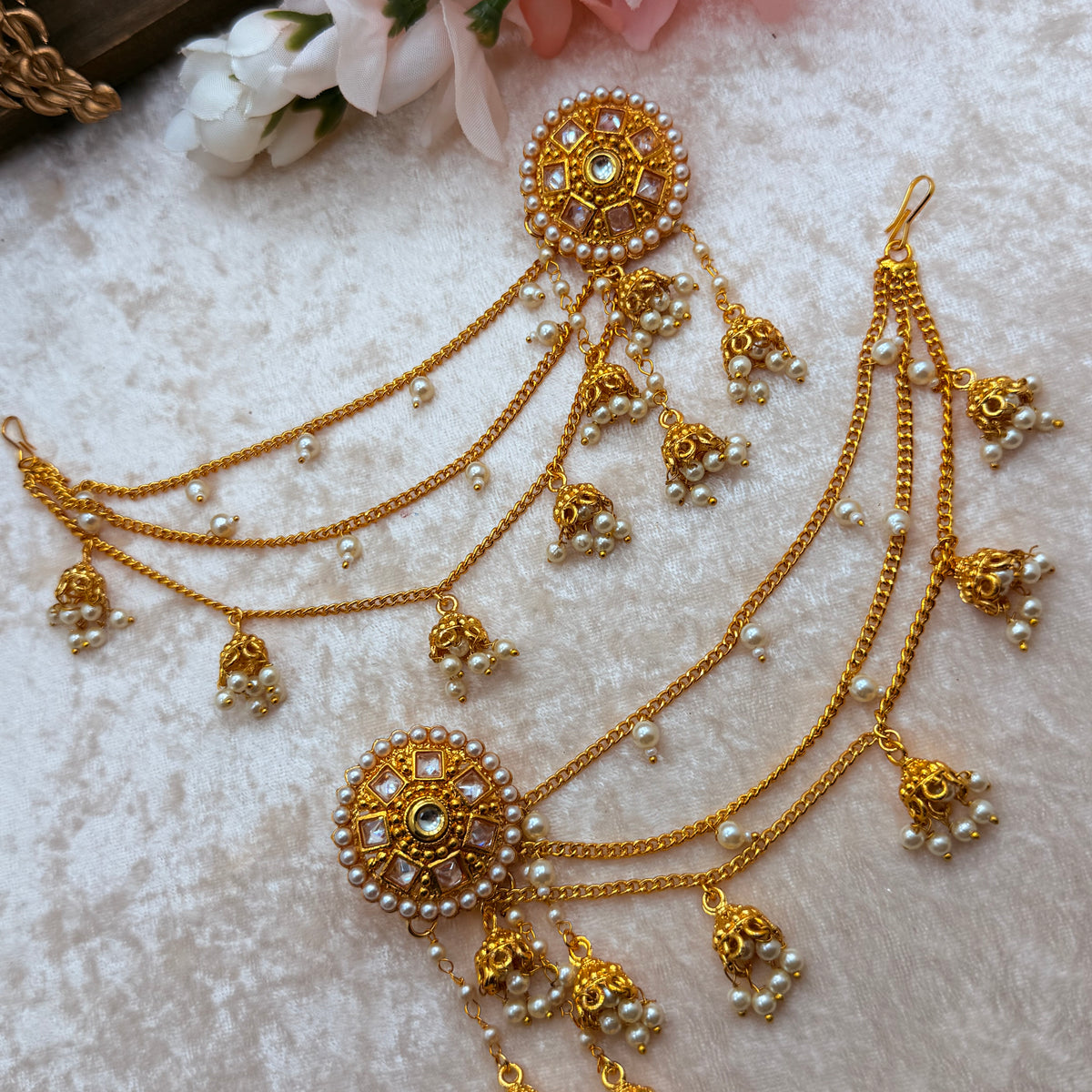 Gold Earrings With Bahubali Ear Tops Gold Plated Bahubali Anushka