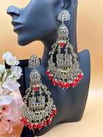 Load image into Gallery viewer, Jhummar Long Kundan Chandbali Earrings