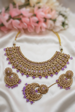Load image into Gallery viewer, Meher lavender high quality polki Necklace set