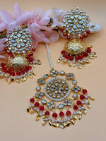 Load image into Gallery viewer, Crystal Kundan Jhumki Tikka Set