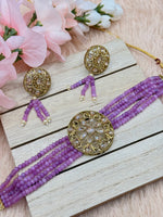 Load image into Gallery viewer, Lavender Polki Indian Choker Set
