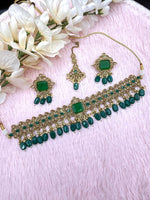 Load image into Gallery viewer, Emerald Green Polki Choker Ser