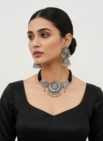 Load image into Gallery viewer, Silver Oxidised choker set with jhumka