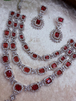 Load image into Gallery viewer, Simrat Silver Ruby Ad Necklace Earring Set
