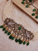 Load image into Gallery viewer, Victorian Elephant Necklaces with moissanite polki and earrings