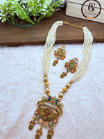 Load image into Gallery viewer, Rajwadi antique Gold matte Multi Color Matte Gold Temple Necklace Set