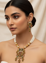 Load image into Gallery viewer, Rajwadi antique Gold matte Multi Color Matte Gold Temple Necklace Set