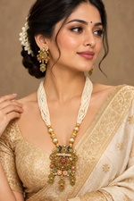 Load image into Gallery viewer, Rajwadi antique Gold matte Multi Color Matte Gold Temple Necklace Set
