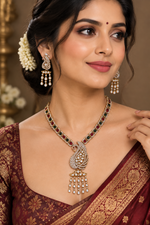Load image into Gallery viewer, Peacock long Moissanite polki Necklace with Earrings