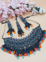 Load image into Gallery viewer, Black Metal Pakistani Multi Color Choker Set