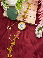 Load image into Gallery viewer, Kashmiri Adjustable size kundan Watches with Hanging bells