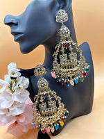 Load image into Gallery viewer, Jhummar Long Kundan Chandbali Earrings
