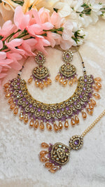 Load image into Gallery viewer, Sitara Necklace with lavender champagne combination color polki Necklace set