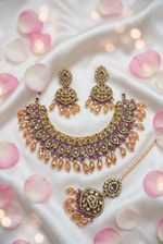 Load image into Gallery viewer, Sitara lavender champagne combination color polki Necklace set