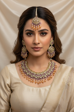 Load image into Gallery viewer, Sitara Necklace with lavender champagne combination color polki Necklace set