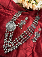 Load image into Gallery viewer, Oxidized silver long Necklace Set with Earrings