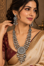 Load image into Gallery viewer, Oxidized silver long Necklace Set with Earrings