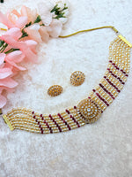 Load image into Gallery viewer, Sleek Pearl With American Diamond Choker Set