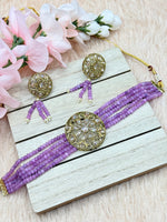Load image into Gallery viewer, Lavender Polki Indian Choker Set