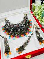 Load image into Gallery viewer, Black Metal Pakistani Multi Color Choker Set