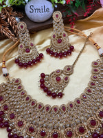Load image into Gallery viewer, मैरून दुल्हन पोल्की भारतीय हार सेट