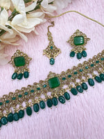 Load image into Gallery viewer, Emerald Green Polki Choker Ser