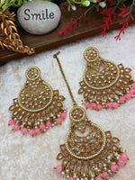 Load image into Gallery viewer, टीना बेबी पिंक पोल्की टीका इयररिंग सेट