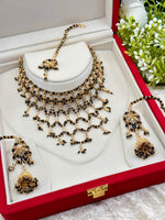 Load image into Gallery viewer, Shalus Black Beads With Gold Choker Set