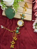 Load image into Gallery viewer, Kashmiri Adjustable size kundan Watches with Hanging bells