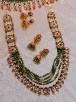 Load image into Gallery viewer, Rajwadi moissanite polki Mala and choker set with 2 pairs of jhumkas