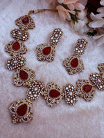 Load image into Gallery viewer, Red Moissanite Polki Necklace in Gold plated