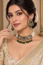 Load image into Gallery viewer, Victorian Elephant Necklaces with moissanite polki and earrings