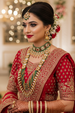Load image into Gallery viewer, Rajwadi moissanite polki Mala and choker set with 2 pairs of jhumkas