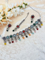 Load image into Gallery viewer, Astika Victorian Black Metal Polki Necklace set