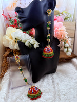 Load image into Gallery viewer, Red Meenakari Kashmiri earrings hanging long jhumki