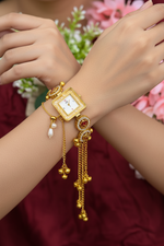 Load image into Gallery viewer, Kashmiri Adjustable size kundan Watches with Hanging bells
