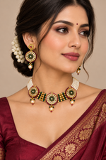 Load image into Gallery viewer, rajwadi Polki choker with earrings