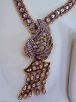 Load image into Gallery viewer, Peacock long Moissanite polki Necklace with Earrings