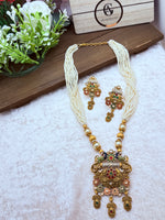 Load image into Gallery viewer, Rajwadi antique Gold matte Multi Color Matte Gold Temple Necklace Set
