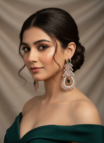 Load image into Gallery viewer, Rosegold AD Long earring In Green