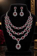 Load image into Gallery viewer, Simrat Silver Ruby Ad Necklace Earring Set