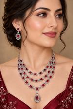 Load image into Gallery viewer, Simrat Silver Ruby Ad Necklace Earring Set