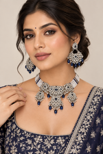 Load image into Gallery viewer, Janvi Navy Blue Silver set