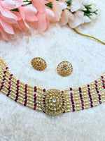 Load image into Gallery viewer, Sleek Pearl With American Diamond Choker Set