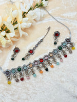 Load image into Gallery viewer, Astika Victorian Black Metal Polki Necklace set